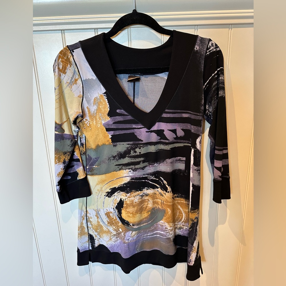 EVA VARRO Ladies Women’s Size 2 Black Orange & Purple Long Sleeve Long T…